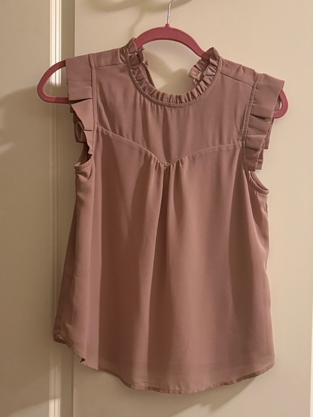 Monteau Dusty Mauve Ruffle Shoulder Sleeveless Top